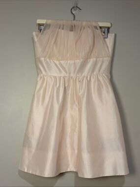 Lynn Lugo | Silk strapless mini dress Women’s size 2 gauzy ties boning pale pink